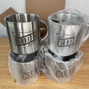 Eat Ride Sleep Stainless Steel Mugs Set of 4 Double Wall Insulated Biker Cups